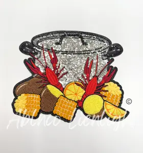 Crawfish Boil Mardi Gras Sequins Patch - Large