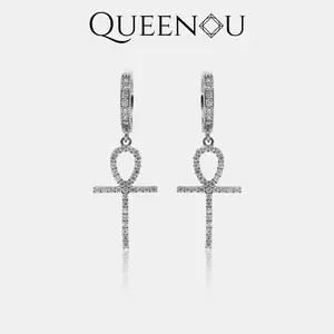 【851】Synthetic Moissanite Ankh Earrings – Fashionable and Classic Wedding, Engagement, or Valentine’s Day Gift for Women