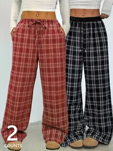 Women's Plaid Straight Leg Pajama Pants Set, Casual Fitted Sleepwear Loungewear, Soft Comfortable Fabric, Perfect for Sleeping & Leisure, Fall&winter