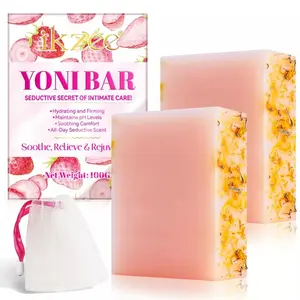 2 PCS Yoni Soap Bars for Women, Natural Yoni Bar PH Balanced & V Cleansing Bar Soap for Women, All Natural Soap Bar with Bubble Foam Net, Yoni Wash Away Odor 3.53oz/100g (pink)