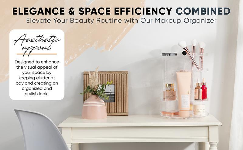 360° Rotating Makeup Organizer, Spinning Cosmetic Storage Rack with Adjustable Shelves, Space-Saving Vanity Organizer, Multicolor