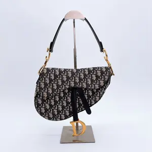 Pre-owned Dior canvas Shoulder Bags Blue Oblique Saddle Bag