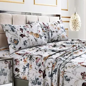 Tribeca Living Deep Pocket King Size Sheet Set - 300 Thread Count Cotton Sateen Sheets with 22" Extra Deep Pockets, Oeko-Tex Certified, 4 Piece Bedding Set in Amalfi Deep Red Print