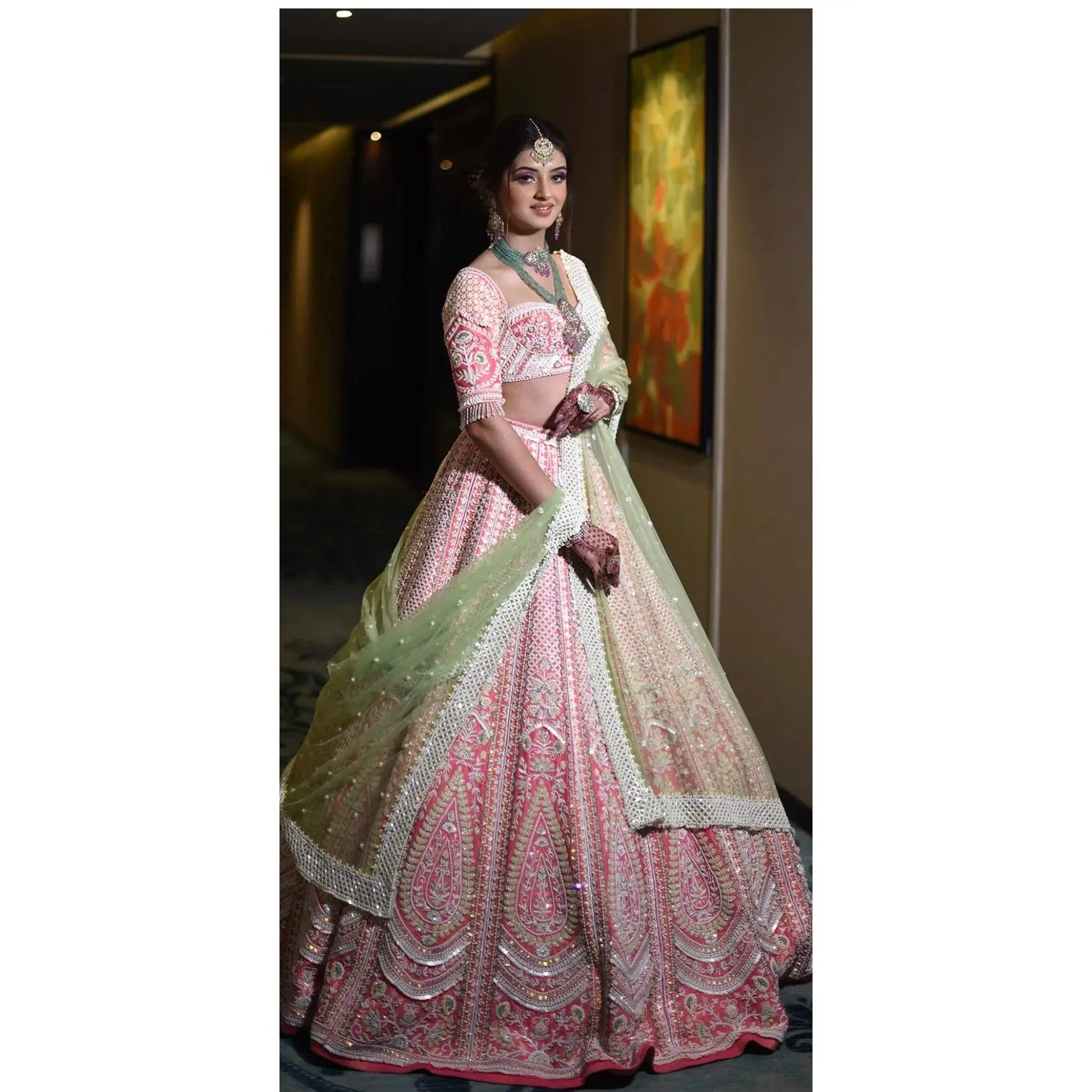 Raw Silk Bridal Lehenga Set in Pastel Pink with Pearls Embroidery, Includes Blouse & 2 Dupattas for Asian Weddings - Ships from USA, Dream, Romantic, Bridal Suit, Cut Dana, Double Dupattas, Limited Stock