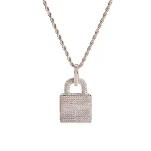 Luxury Silver CZ Lock Necklace for Men, Sparkly Iced Out Padlock Pendant Chain, Bold Hip Hop Statement Jewelry, Eye Catching Streetwear Gift Piece