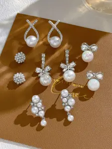 Elegant Faux Pearl Decorated Earrings Set, Faux Pearl Decorated Earrings, Fashion Jewelry for Party, Daily Clothing Decor, Trendy All-match & Exquisite Jewelry for Birthday Gift, Earring Stacking Set