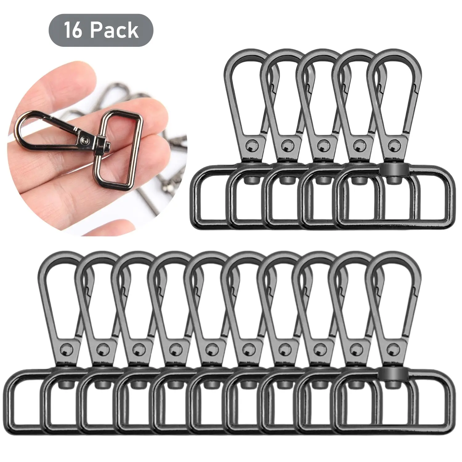 16 Pcs Zinc Alloy D-Ring Swivel Lobster Clasps with Push Gate, Snap Hooks Accessories for Bags, Ideal for DIY Crafts, Tote Bags, Purse Straps, Accessory Combo Pack, Handbag Accessory