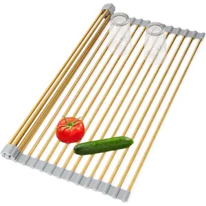Roll-UP Large Stainless Steel Dish Drying Rack Over The Sink for Kitchen Countertop, Fits Sink Width Less Than 16.5in, Gold 17.8'x 13.2'