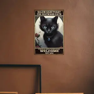 Gothic Decor Salem Black Cat Sign Halloween Decor Goth Room Wall Vintage Posters Whimsigoth Home Kitchen Decor Witchy Metal Sign