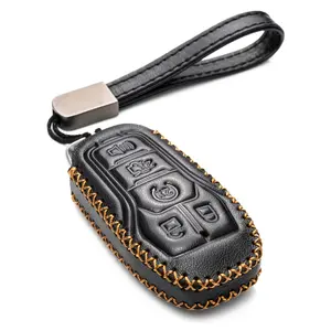 Vitodeco Genuine Leather Smart Key Fob Case Cover Protector Compatible for Ford Fusion, Explorer, Escape, Edge, F-150, Mustang (2015 - 2017 Models) - 5-Button