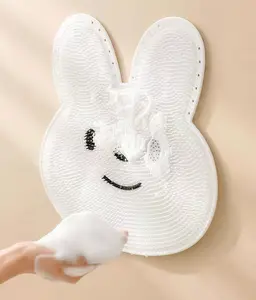Exfoliating Shower Scrubber Silicone Foot Mat for Back & Feet Cleaning Wall-Mounted with Slip Suction Cups Bathing Accessory Waterproof Slip-Resistant Multi-Functional Rabbit Pattern