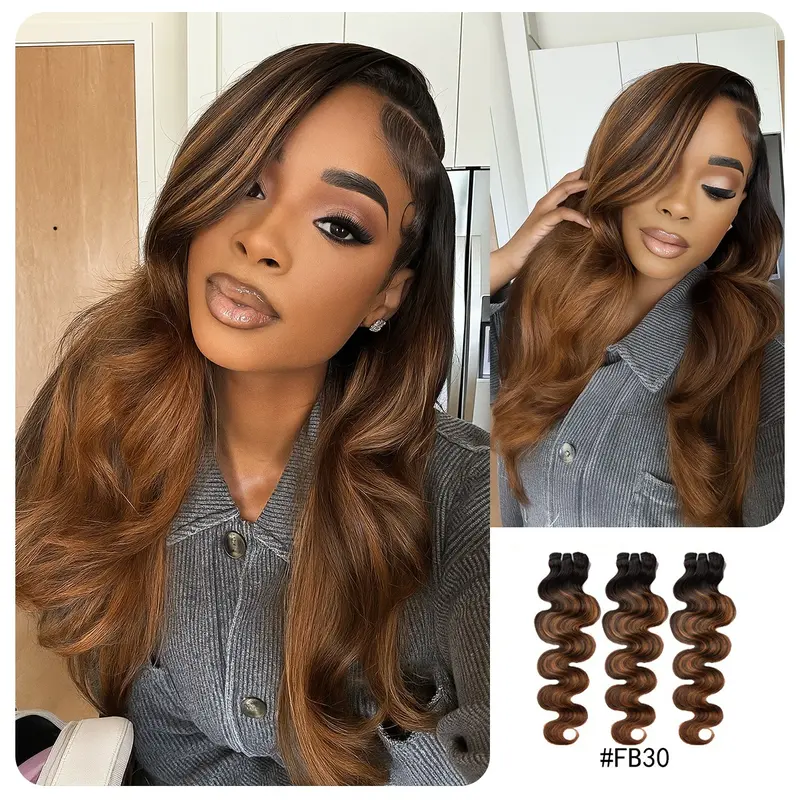 [LIVE-ONLY] Wequeen #FB30 Highlight Hair Bundles Brazilian Colored Human Hair Body Wave #T1B/P4/27 #33 #99J Quick Weave Sew in/Glue in Budget Friendly 10A Deep Wavy Hair