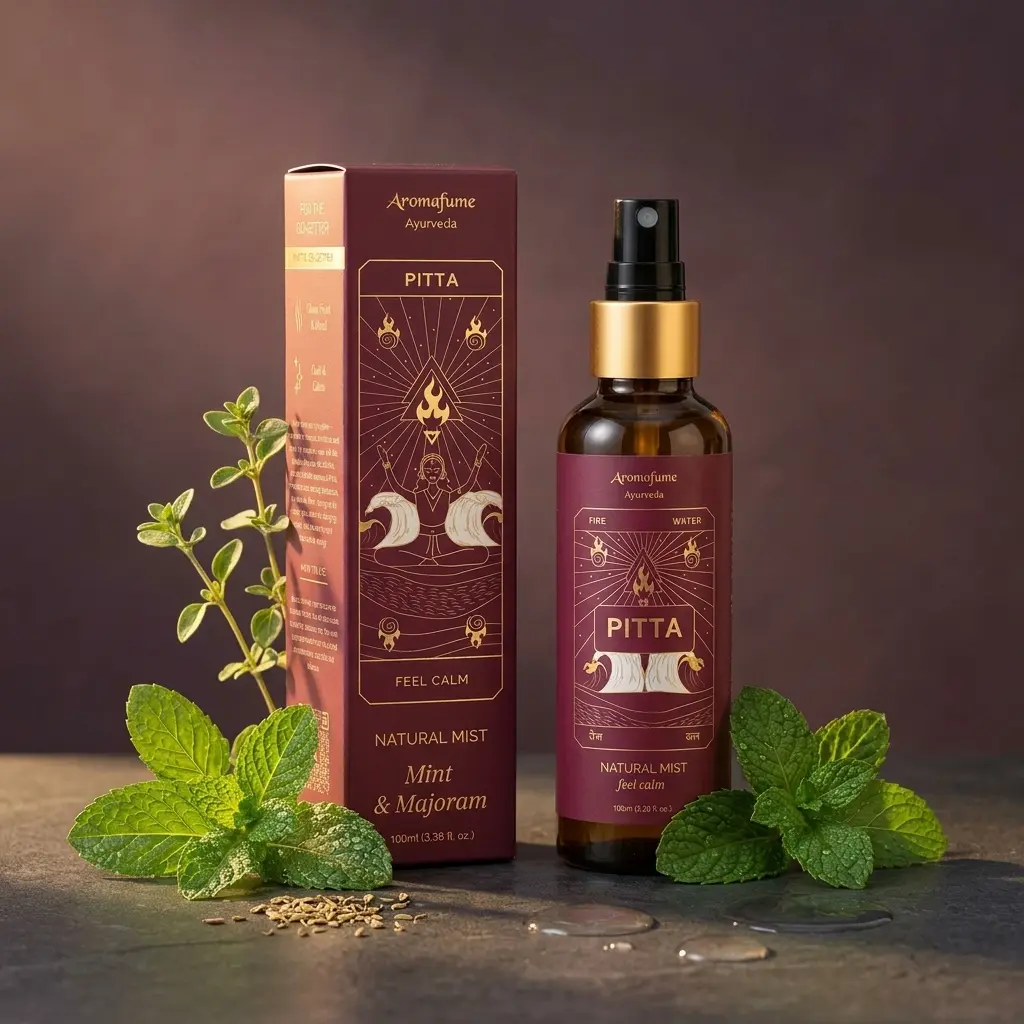 Mint & Marjoram Ayurveda Mist | Pitta Balancing Room Spray | Air Freshener | Home Fragrance | Use for Aromatherapy, Relaxation, Sleep, Stress Relief |Reiki, Yoga, Meditation Mist |100ml | Aromafume