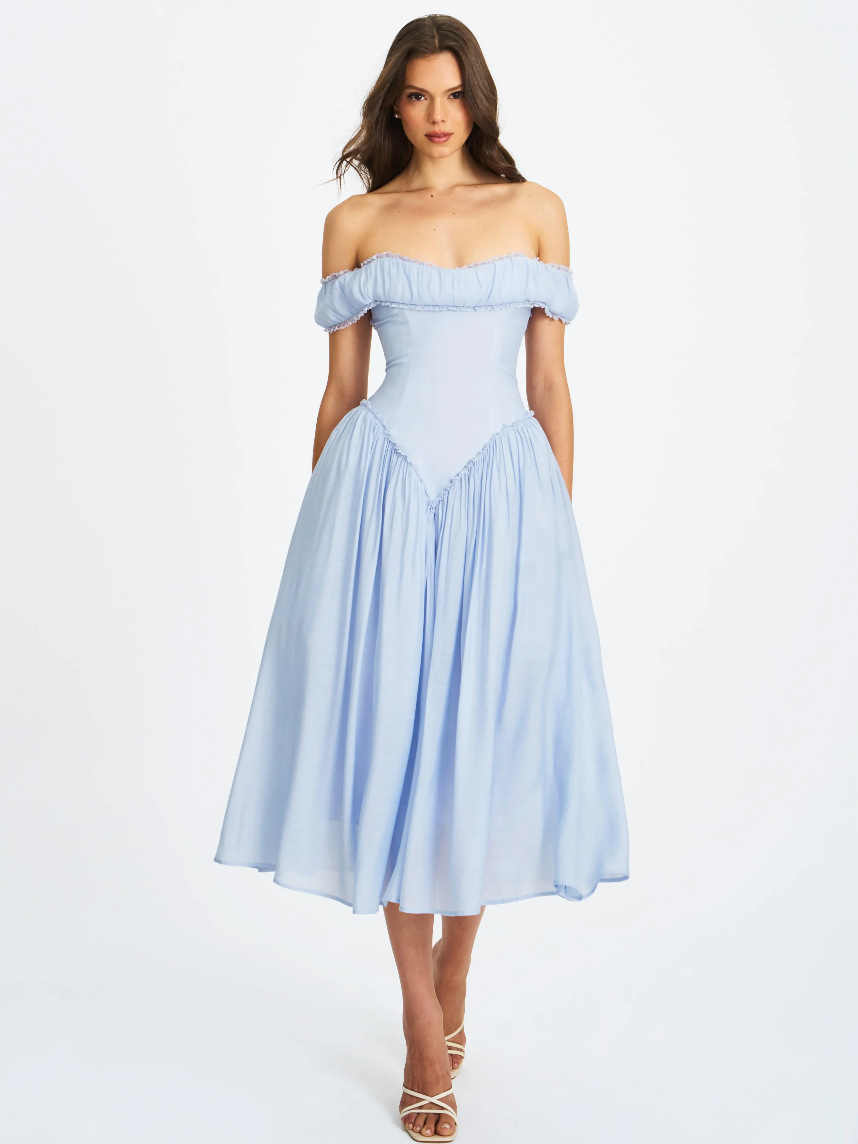 Xavy Baby Blue Off Shoulder Corset Midi Dress - TikTok Shop