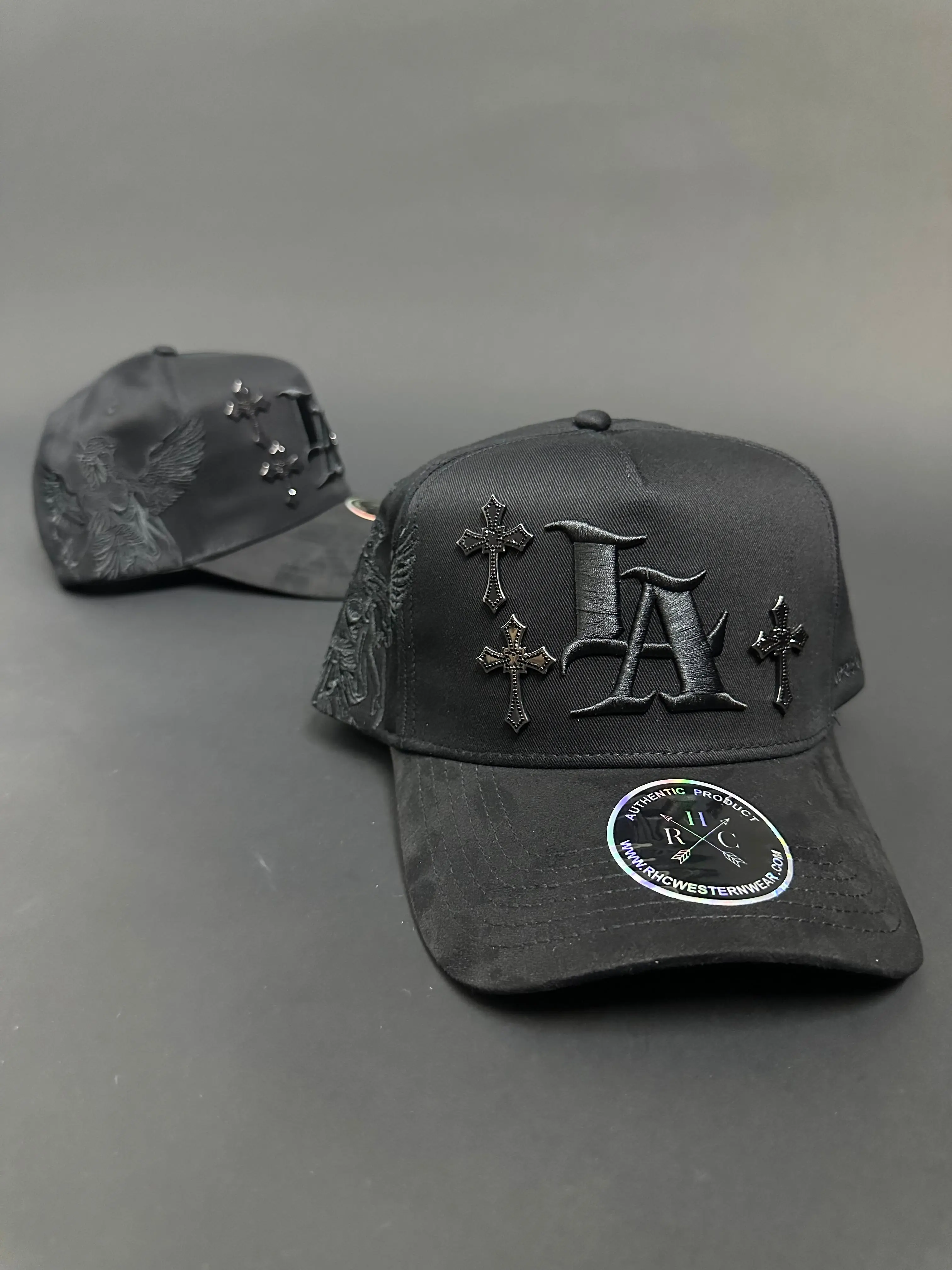 Black Angel Rhinestone Metal Crosses Hats