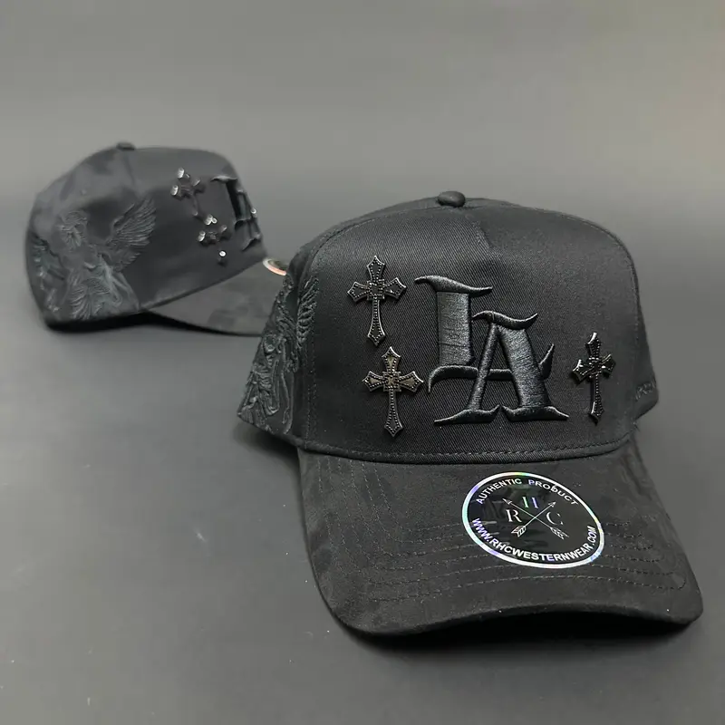 Black Angel Rhinestone Metal Crosses Hats