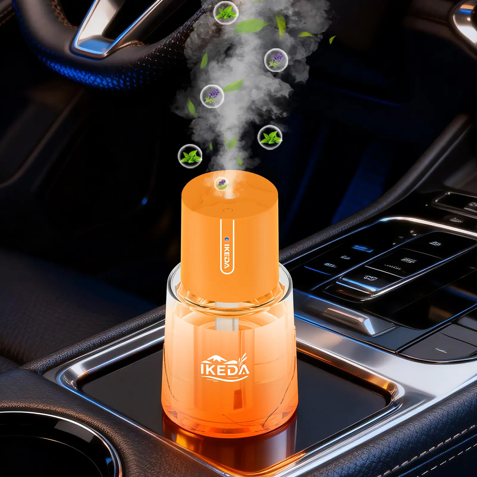 Ikeda scents Car Air Freshener, 100ml Waterless Essential Oil Diffuser, Auto On Off Aromatherapy Car Diffuser with 3 Mist Modes, USB Rechargeable Car Accessories for Truck Vehicle