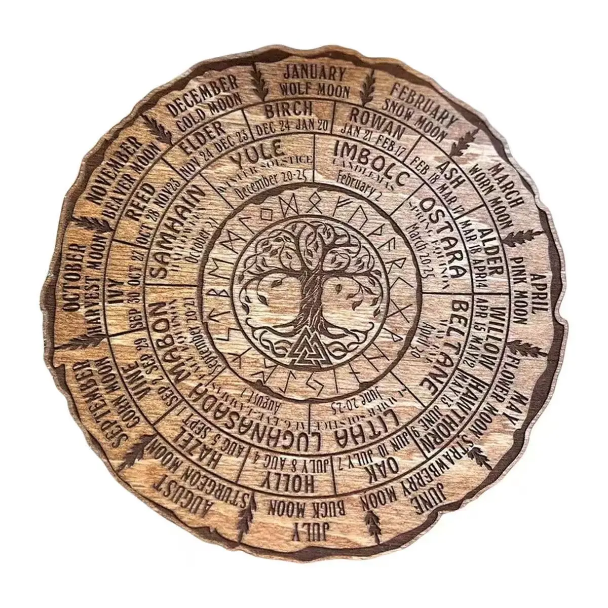 1pc Celtic Tree of Life Wooden Calendar - Mystical Wheel of the Year with Lunar Phases & Seasonal Celebrations, Witchcraft & Pagan Planner, Ideal for Altar Decor & Witchy Enthusiasts