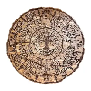1pc Celtic Tree of Life Wooden Calendar - Mystical Wheel of the Year with Lunar Phases & Seasonal Celebrations, Witchcraft & Pagan Planner, Ideal for Altar Decor & Witchy Enthusiasts