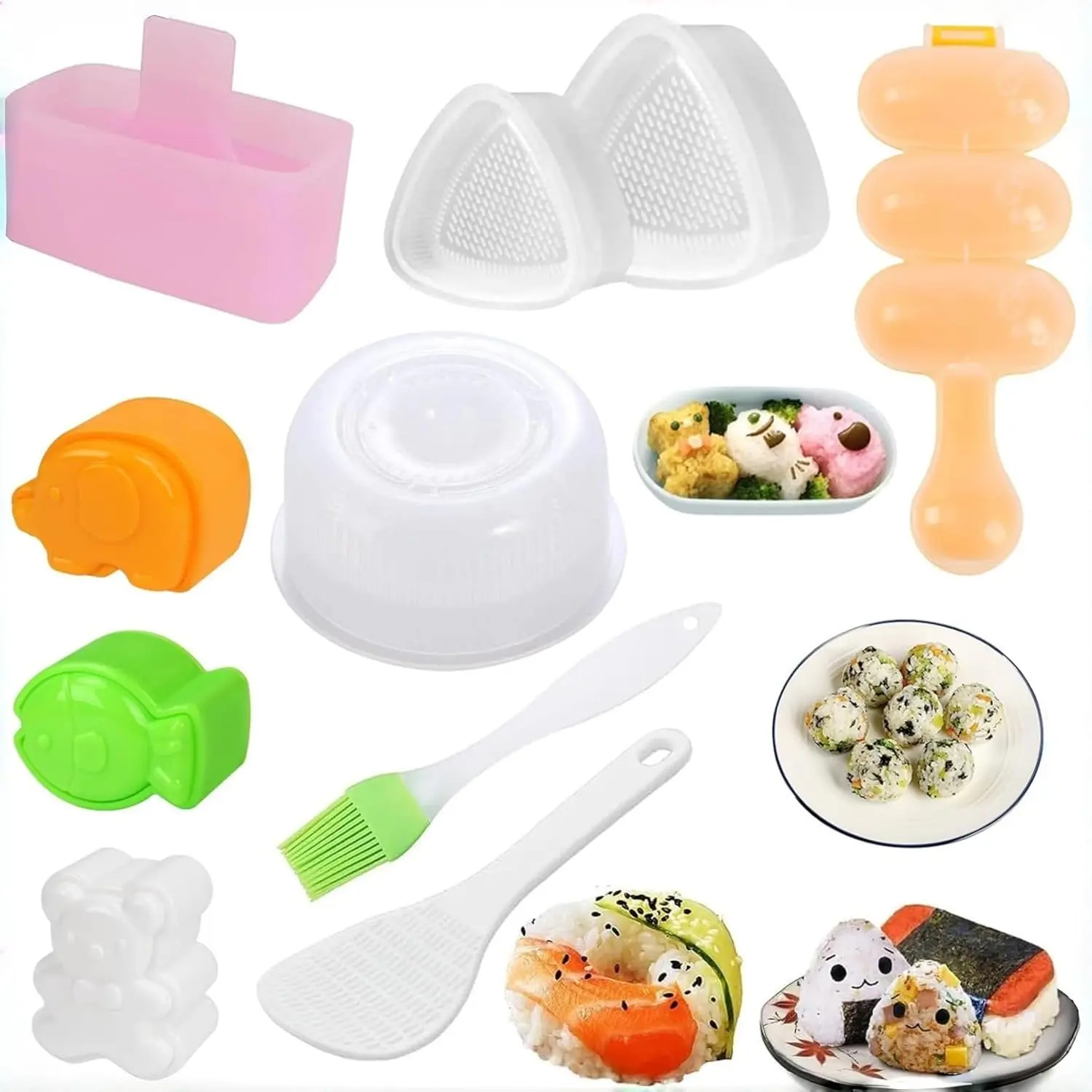 10Pcs Onigiri Mold Set, Rice Mold Musubi Maker Mold Kit, Non Stick Musubi Maker Press Rice Ball Mold Shaker Donut Shaper Sushi Maker Tool for Bento Lunch and Home DIY - Home Improvement.