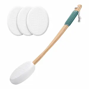 17" Long Handle Lotion Applicator for Back & Feet – No-Bend Self Tanner & Sunscreen Tool with 4 Replaceable Pads, Easy Reach Cream & Moisturizer Applicator for Elderly, Kids & Women (white)