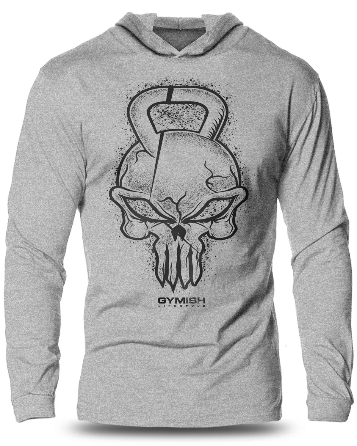 028. Gym Reaper Lightweight Workout Long Sleeve Hooded Gym T-shirt for Men Cotton Menswear