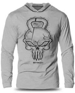 028. Gym Reaper Lightweight Workout Long Sleeve Hooded Gym T-shirt for Men Cotton Menswear