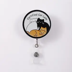 1pc Round Cute Badge Holder with Three Cats Design, Features 'certified Cat Lady' Statement, Ideal Gift for Cat Lovers, Badge Reels Retractable