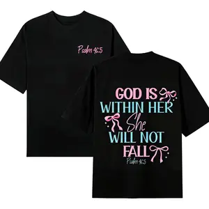 Vintage T-Shirt GOD IS WITHIN HER SHE WILL NOT FALL & Psalm 46:5 Loose Fit Unisex Cotton Dual-Sided Design for Men Women Spring Summer Casual Wear Top Breathable Everyday Soft Streetwear T shirt