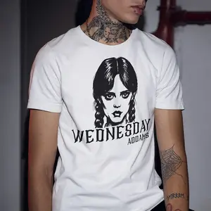 W.A_MADRAGZ Wednesday Addams Tee Soft Breathable Cotton Graphic T-Shirt for Men Women Unisex Oversized Short Sleeve Basic Style Everyday Wear