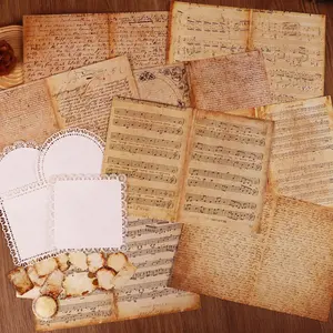 Vintage Music Text Style DIY Decoration Kit, 1 Set Including 12pcs A5 Paper & 56pcs Sticker & 10pcs Lace Paper, Scrapbooking Supplies, DIY Crafts, Background Pad, Gift Decoration