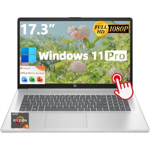 HP 17.3 Flagship Touchscreen Laptop Computer - 17.3" HD • Anti-Glare • AMD Ryzen 5 7530U(up to 4.5 GHz) • Win 11 pro • Office 365 Web Version • WiFi 6 • for Business & Student •  Silver