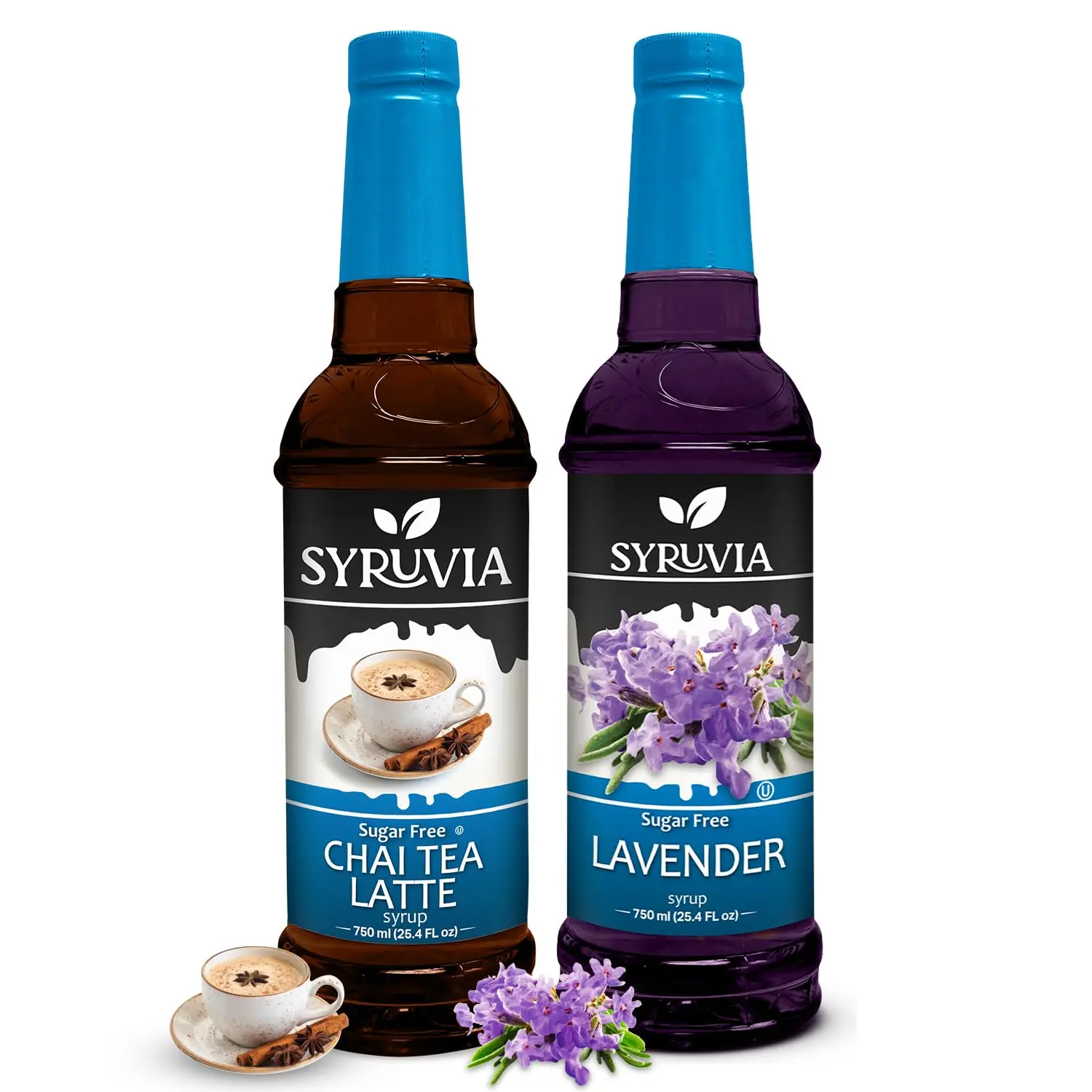 Syruvia Sugar Free Coffee Syrup Variety Pack – Chai Tea Latte & Lavender – 25.4 fl oz – Smooth Syrups for Coffee, Tea & Lattes (2-Pack)