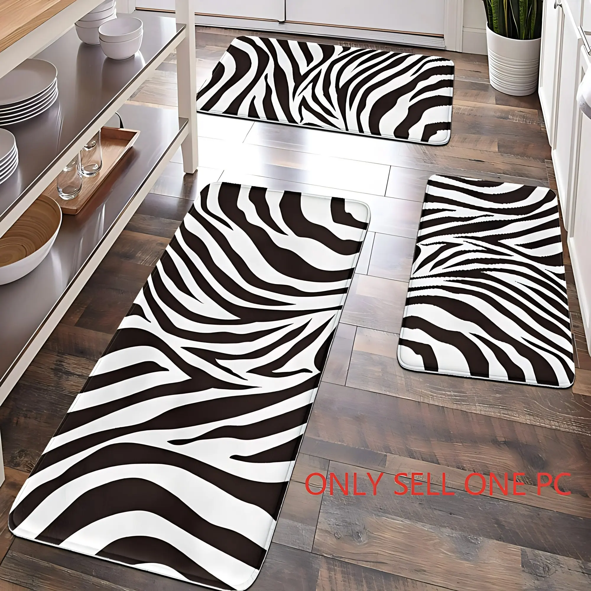 [Popular Choice]1pc, home decoration, bathroom floor mats, bathroom anti-slip mats, kitchen decoration, kitchen floor mats, zebra pattern floor mats, animal pattern floor mats, soft and comfortable, and can relieve fatigue, Anti Slip Mat