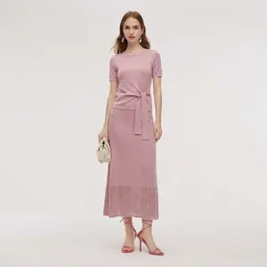 Tencel Lace-Up Wool Knit Top and Crochet Straight Half Skirt Two-Piece Set