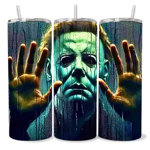 Michael Myers 20 oz Tumbler - BPA Free, Stainless Steel, Leak Proof, Clear Lid, Includes Straw
