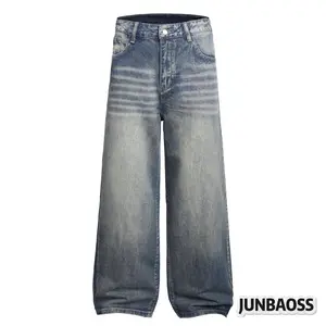 JUNBAOSS Men's Baggy Hip Hop Jeans Y2K Casual Vintage Wide Leg Skater Denim Pants Loose Fit Long Trousers 2000s Streetwear Mens Irregular Sutures Skateboard Steampunk Baggy Jeans Plain Pants Pockets