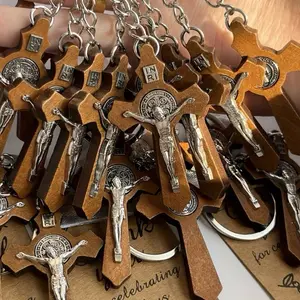 Regalo para Ella/piezas/Bolsas de Regalo para Fiestas, Set de Regalo de Llavero de Cruz de Madera Vintage Hecho a Mano, Adecuado para Navidad, Acción de Gracias, Decoración del Hogar, Bautizo, Recuerdos de Boda, Recuerdos de Eventos Religio