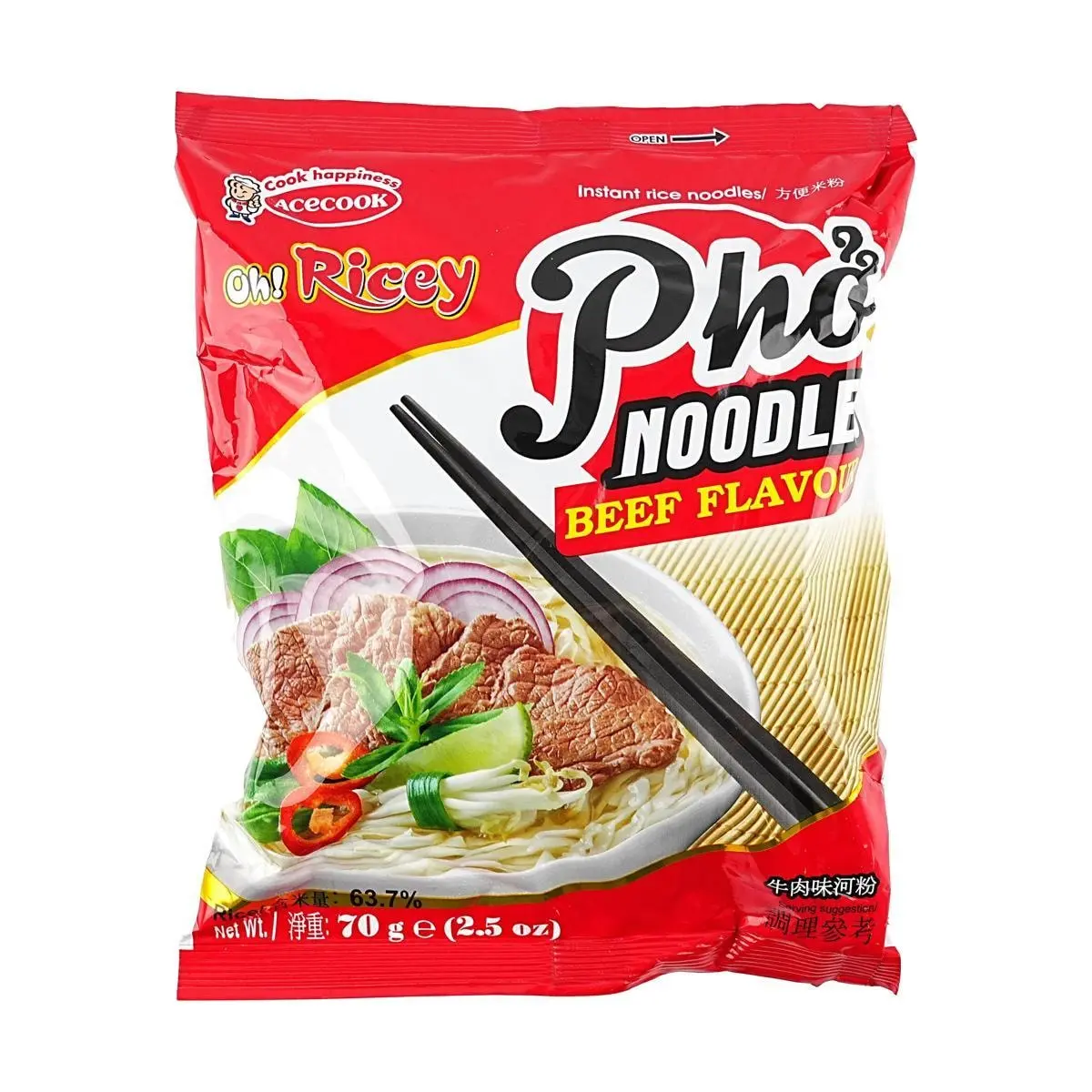Acecook Vietnam Oh! Ricey Beef Pho Instant Rice Noodles 70g - Authentic Vietnamese Flavor