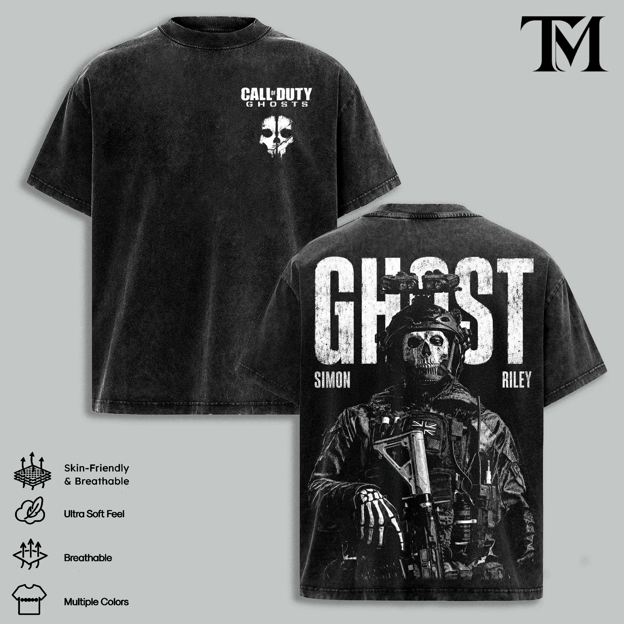 Vintage Call-Of-Duty-Ghost Washed Graphic Tee, Oversized Tactical Gamer Streetwear Shirt, Modern Warfare Skull Military Aesthetic T-Shirt For Men Gift Tee