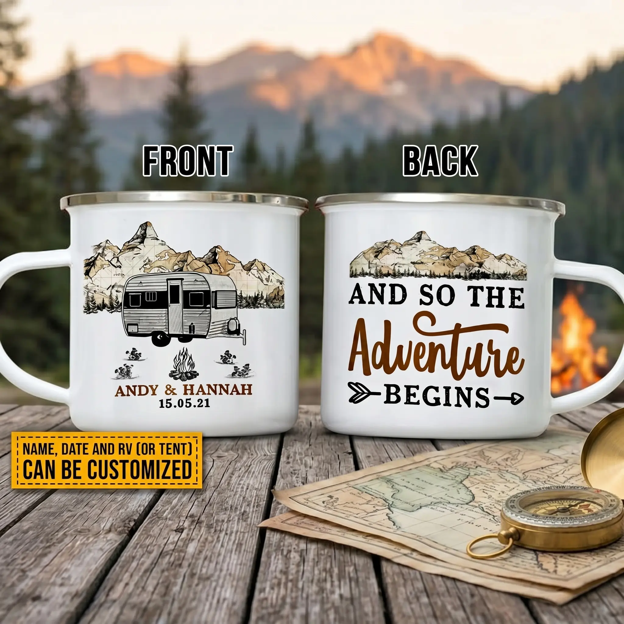 And So The Adventure Begins Campfire Cup, Funny Camping Cup, Outdoor Campfire Coffee Mug, Teller of Stories Design, Burner of Hot Dogs Humor, Rustic Camping Gift for Dad, Camper Gift Idea, Adventure Lover Mug, Vintage Campfire Coffee Cup