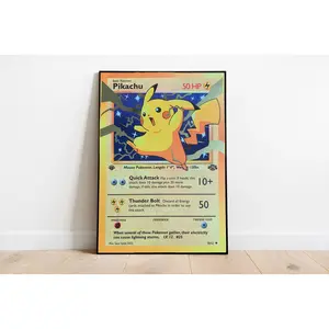 Art Print Pikachu: Giant Card Holographic Print, Artistic Decor, Poster Artwork, Unframed Wall Art, Home Decor
