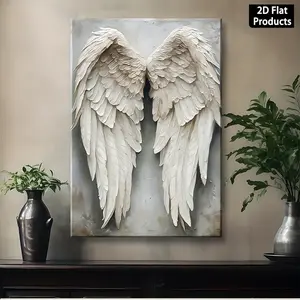 1 Piece Vintage Bohemian Angel Wings Decorative Wall Decorations-White Feather Wings Wooden Frame Artistic Canvas Print, That Is, Hanging Angel Poster, Suitable for Living Room, Bedroom, Christmas Decoration-Boho Wings Gift, 2D Flat, Versatile Usage
