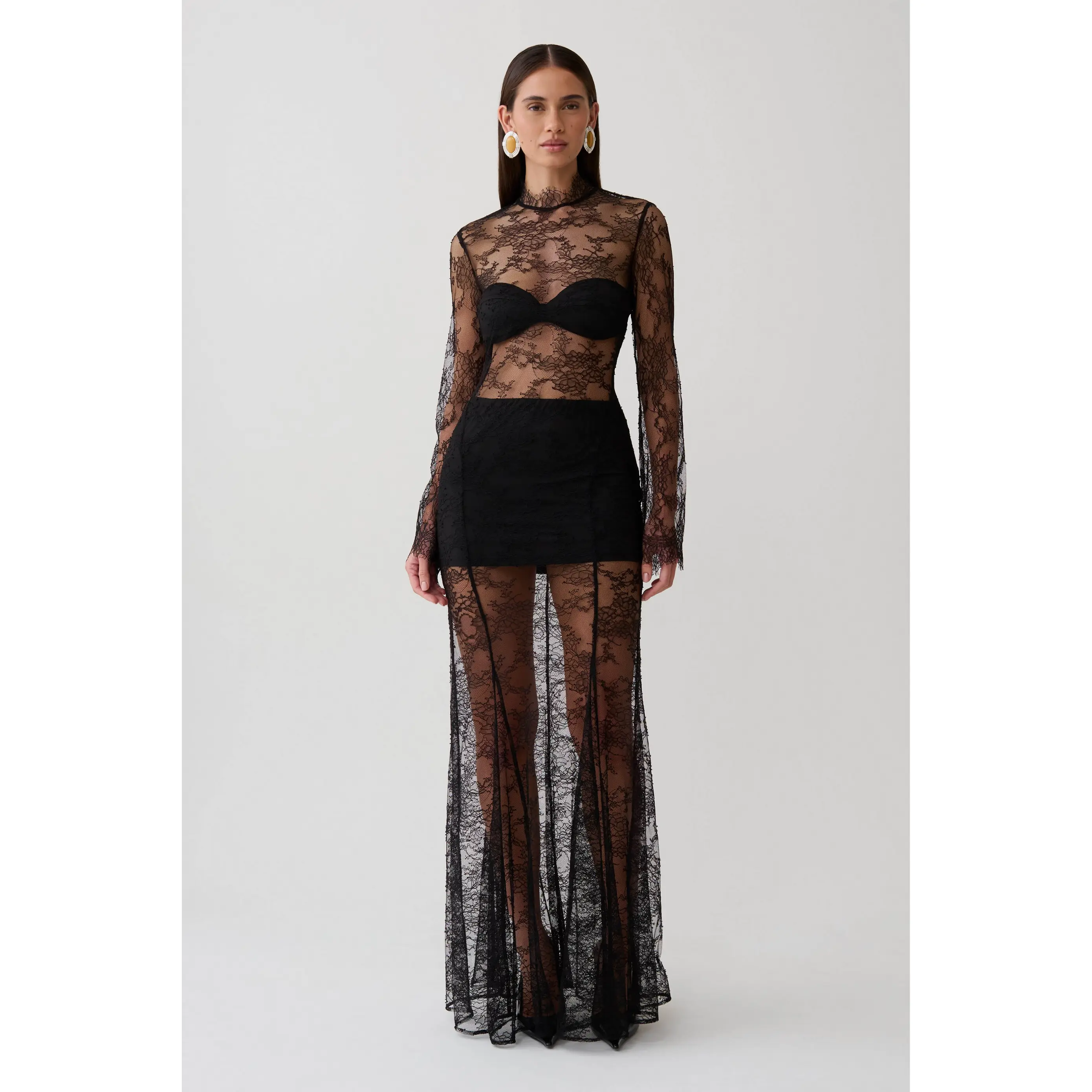 Alizette Long Sleeve Lace Maxi Dress - Black