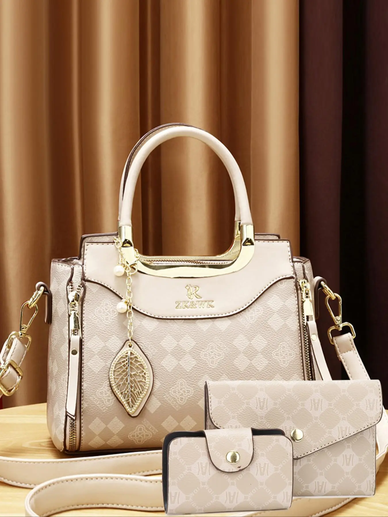 Women's Elegant Leaf Embossed Pu Leather Handbag & Wallet & Purse, Fashionable Large Capacity Tote Bag Set for Daily Use