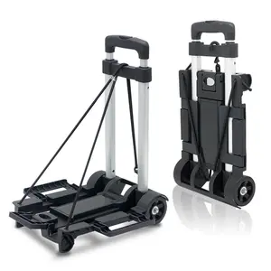 Folding Hand Truck Aluminum Trolley 2 Wheels Fold Up Hand Cart with Elastic Ropes