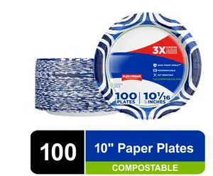 Disposable Paper Plates, 10", Multicolor, 100 Pack