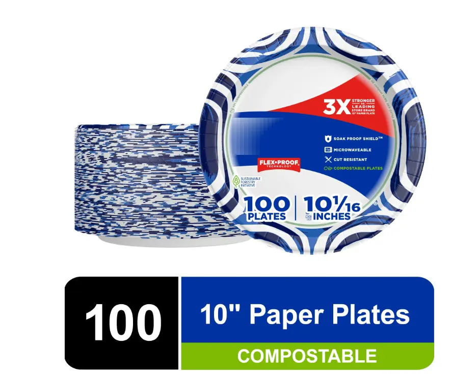 Disposable Paper Plates, 10", Multicolor, 100 Pack