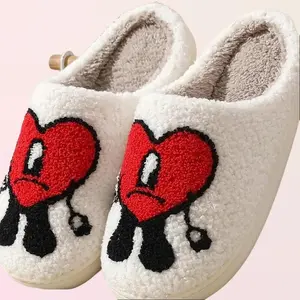 Bad Buny Heart Fuzzy Slippers for Women - Soft and Comfortable - Girl