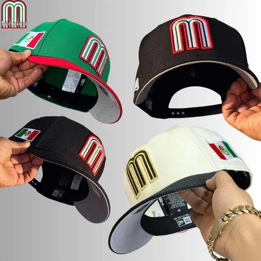 TEAM MEXICO New Era 9FIFTY Snapback Hat Mexican Flag Baseball Cap Black Adjustable Flat Brim Tricolor M Logo Unisex Streetwear Hip Hop Sports Team Cap Gorras Mexico Gorra Beisbol